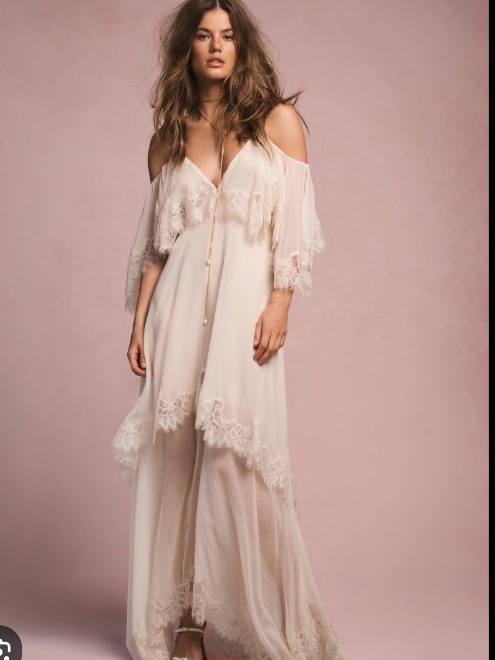 LoveShackFancy Cream High-Low Lace Tiered Maxi Dress - Picture 2 of 2